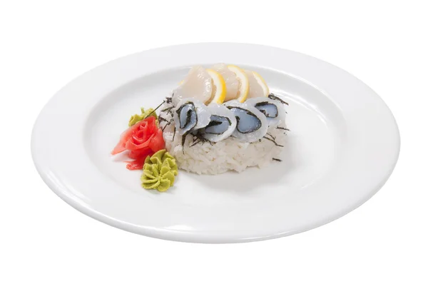 Olls, calamari and scallops with rice — Stock Photo, Image