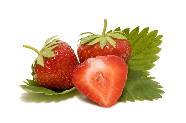Strawberry with leaves on a white background — Stock Photo, Image