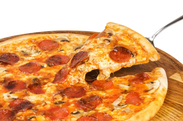 Pizza with salami cheese — Stock Photo, Image