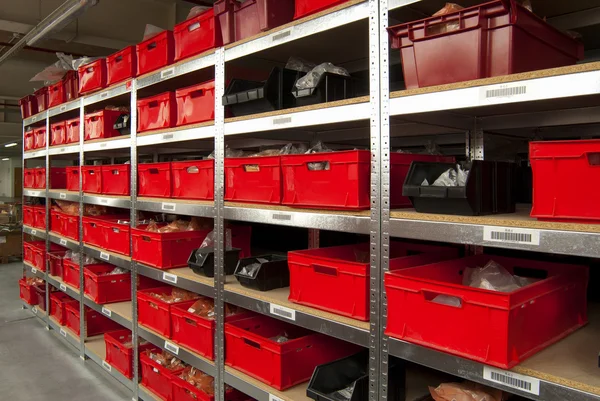 Storage room with boxes and shelves — Stock Photo, Image