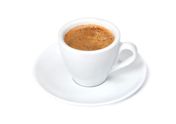 Eine heiße Tasse Espresso auf weißem Hintergrund — Stockfoto