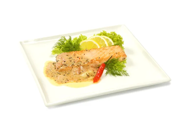 Gegrillter Lachs mit Sauce — Stockfoto