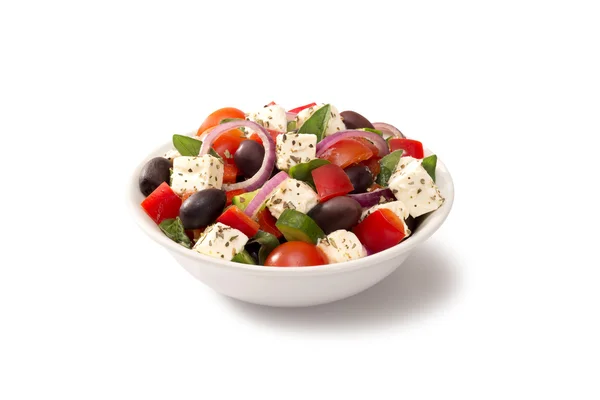 Salată grecească într-un castron de salată — Fotografie, imagine de stoc