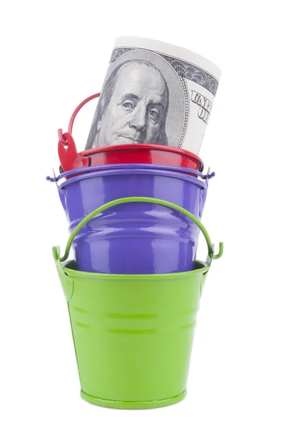 Pile from buckets and by dollars inwardly. — Stock Photo, Image