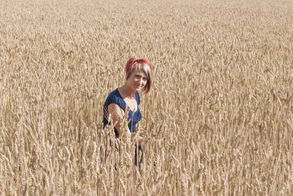 Niña en un campo de trigo. — Foto de Stock
