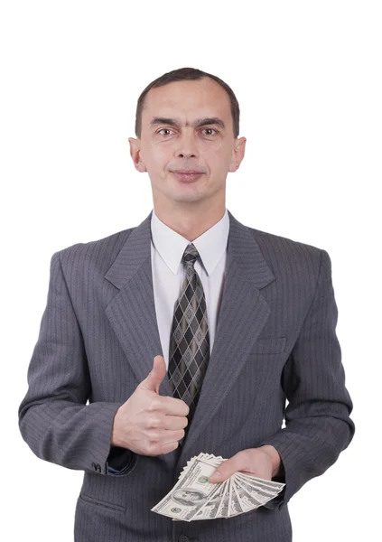 Young businessman with dollars in their hands. — Stock Photo, Image