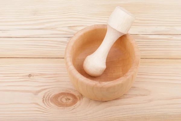 Wooden mortar with pestle. — Stock Photo, Image