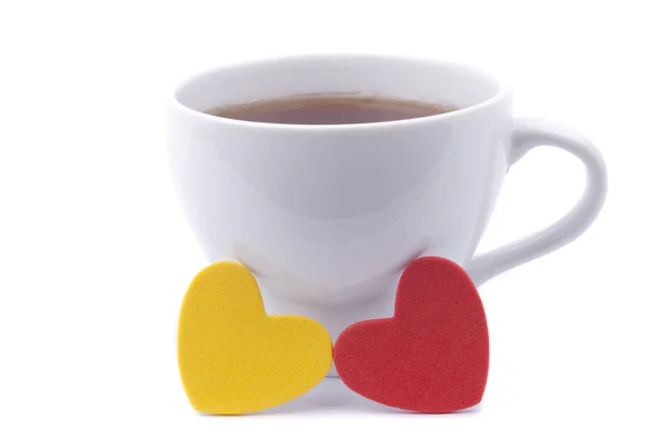 Cup of coffee and two hearts. — Stock Photo, Image