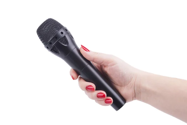 Female hand with a microphone. — Stock Photo, Image