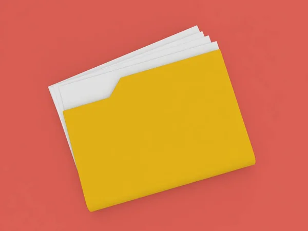 Gele Map Met Documenten Een Rode Achtergrond Illustratie Weergeven — Stockfoto