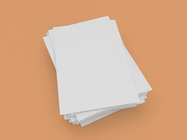 茶色の背景に白いA4用紙のスタック 3Dレンダリング図 — ストック写真