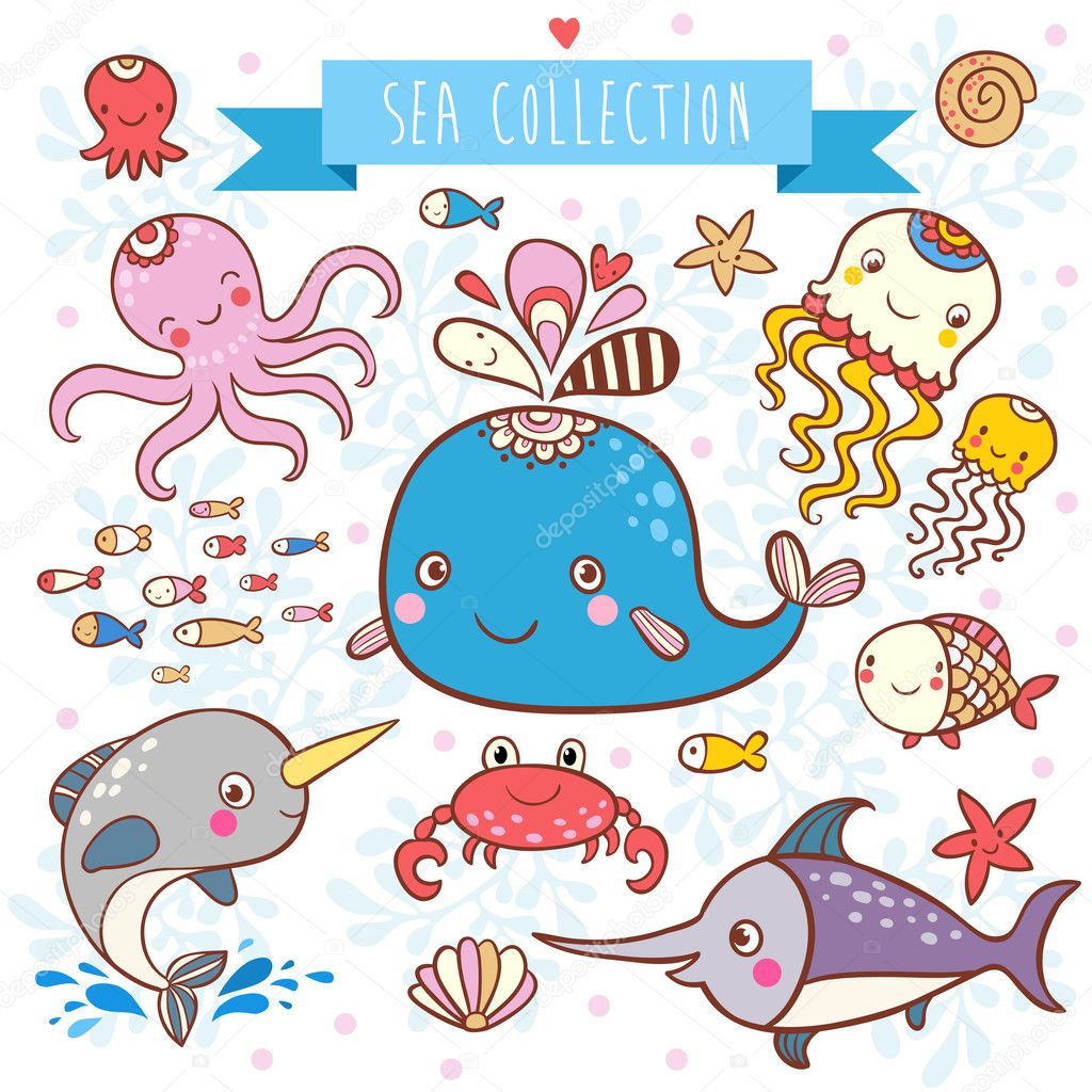 海洋动物卡通插画素材设计图__卡通设计_广告设计_设计图库_昵图网nipic.com