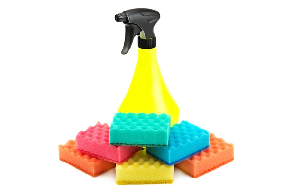Collection of sponges and atomizer — Stock Photo, Image