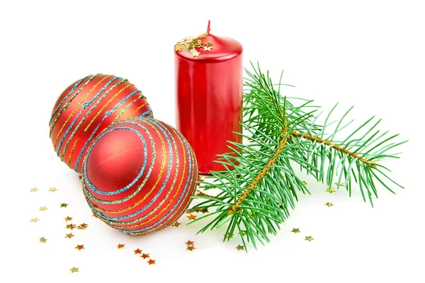 Kerstversiering kaars en Spar twig — Stockfoto