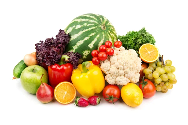 Vattenmelon och en mängd olika grönsaker och frukter — Stockfoto