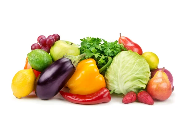 Conjunto de frutas e hortaliças isoladas sobre fundo branco — Fotografia de Stock