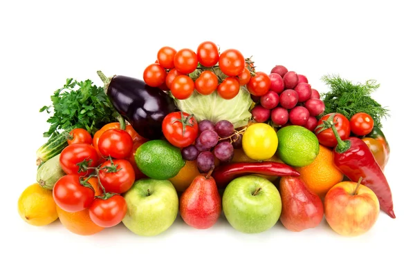 Conjunto de frutas y verduras aisladas sobre fondo blanco — Foto de Stock