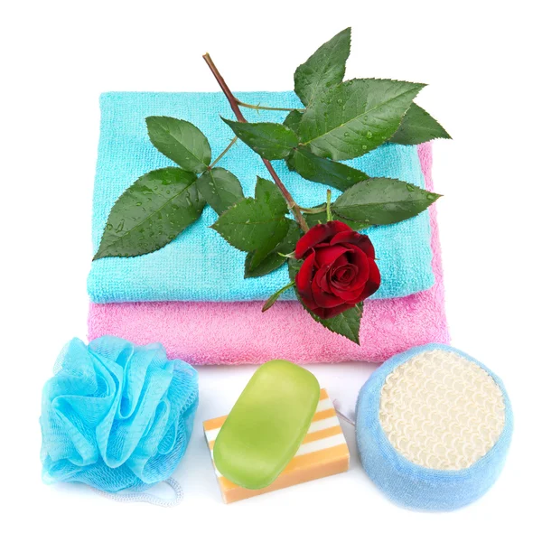 Towel, soap and sponge. — Stock Photo, Image
