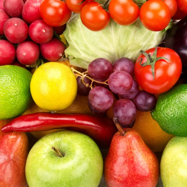 Bright background of vegetables and fruits — Stock Photo, Image