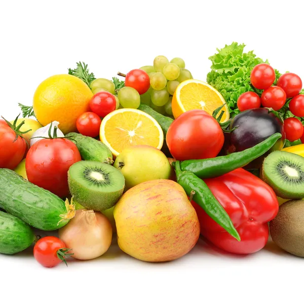 Frutas e produtos hortícolas isolados sobre fundo branco Imagens De Bancos De Imagens