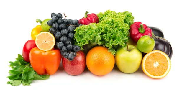 Joukko erilaisia hedelmiä ja vihanneksia kuvapankkikuva