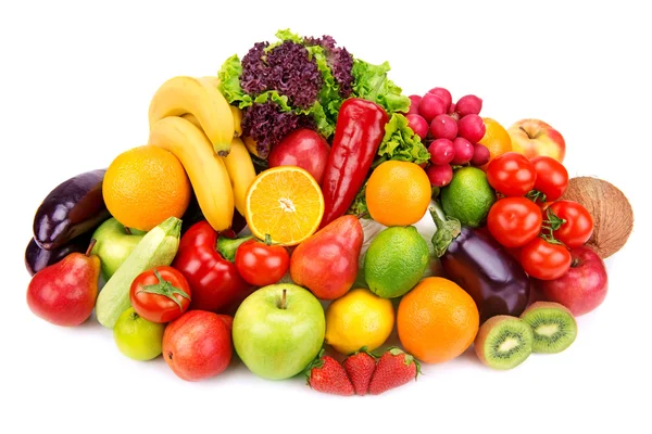 Conjunto de frutas y verduras aisladas sobre fondo blanco — Foto de Stock