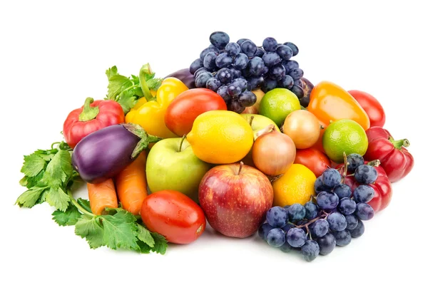 Conjunto de diferentes frutas e legumes isolados em fundo branco — Fotografia de Stock