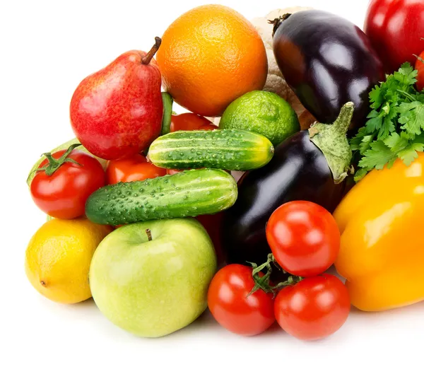 Set of fruits and vegetables isolated on white background — Stock Photo, Image