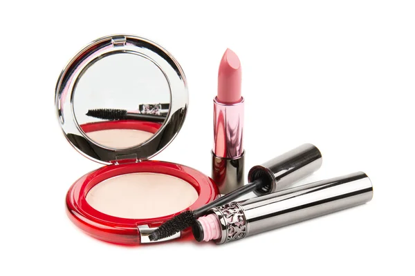Mascara, lipstick and powder — Stock Photo, Image