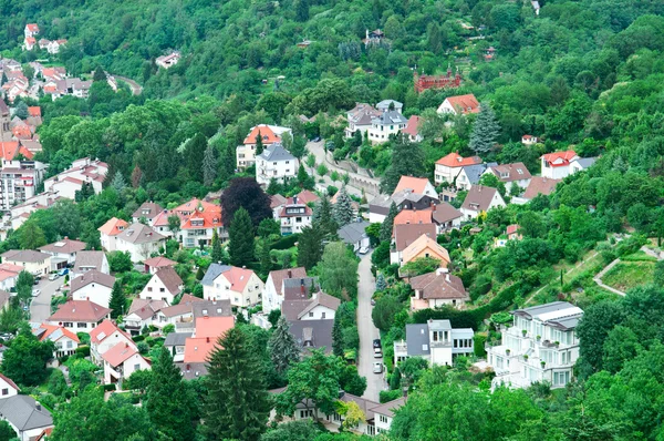 Kentsel peyzaj ve woods yukarıdan görmek — Stok fotoğraf