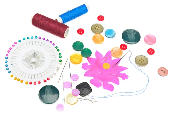 Conjunto de botões e suprimentos de costura — Fotografia de Stock