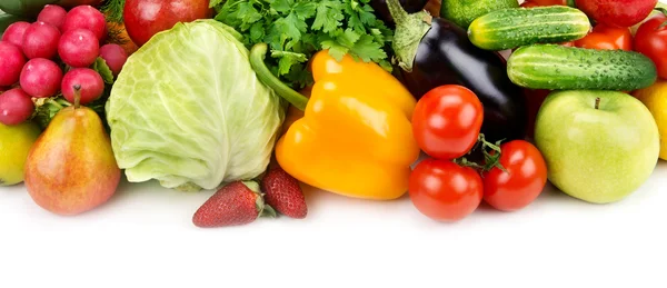 Conjunto de frutas y verduras aisladas sobre fondo blanco — Foto de Stock