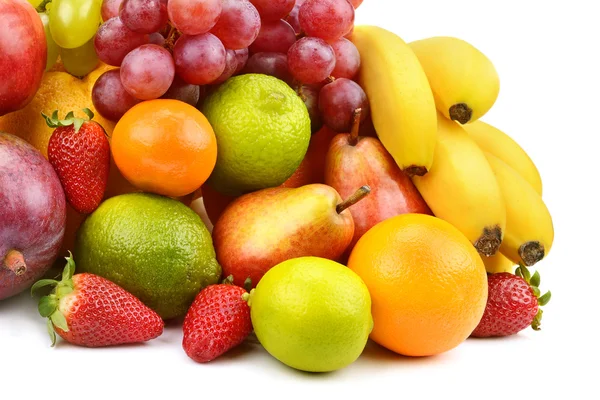 Joukko hedelmiä eristetty valkoisella taustalla — kuvapankkivalokuva