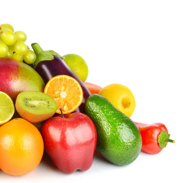 Óvatos Zöldségek Gyümölcsök Elszigetelt Fehér Alapon Van Szabad Hely Szövegnek — Stock Fotó