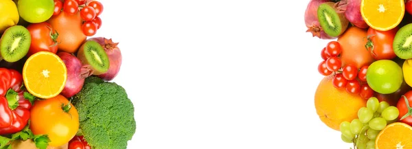 Состав Фруктов Овощей Изолированы Белом Фоне Хорошая Широкая Рамка Свободным — стоковое фото