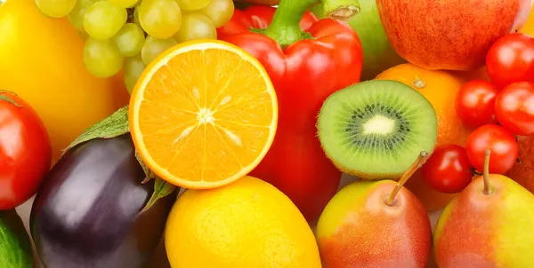 Çeşitli Meyve Sebzelerden Güzel Parlak Bir Arka Plan Geniş Resim — Stok fotoğraf