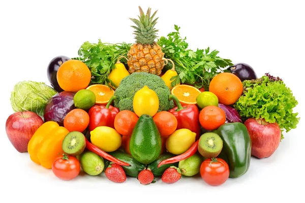 Verduras Frutas Variadas Isoladas Sobre Fundo Branco — Fotografia de Stock