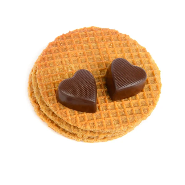Csokoládé Szív Formájában Belga Gofri Magányos Fehér Alapon — Stock Fotó