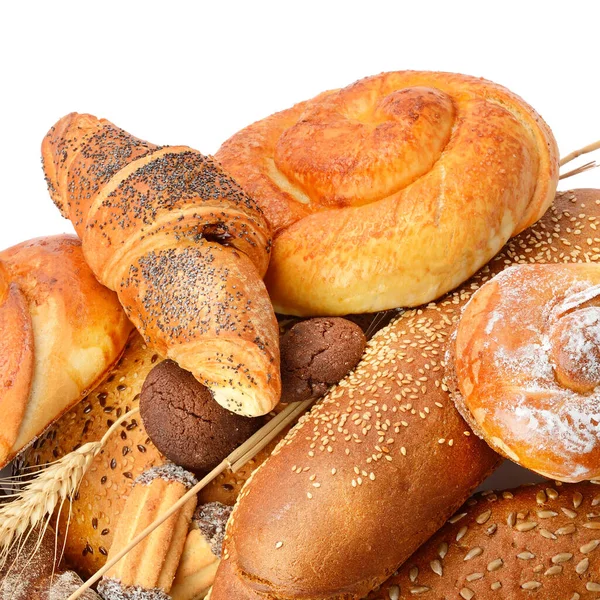 Composition Pain Des Pâtisseries Sucrées Isolées Sur Fond Blanc — Photo