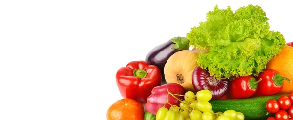 Óvatos Zöldségek Gyümölcsök Elszigetelt Fehér Alapon Szabad Hely Szövegnek Széles Stock Kép