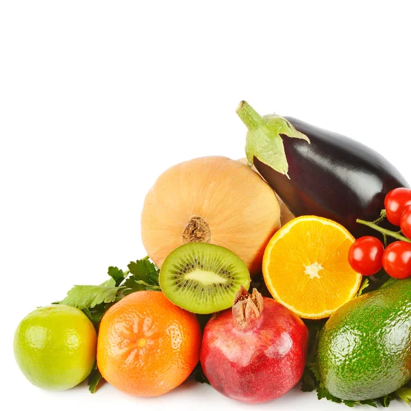 Óvatos Zöldségek Gyümölcsök Elszigetelt Fehér Alapon Szabad Hely Szövegnek Stock Kép