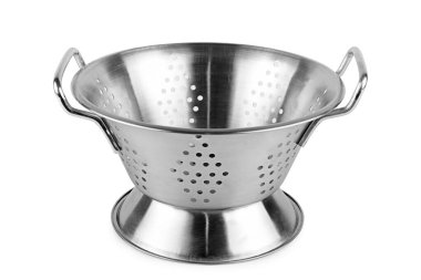 Steel colander isolated on a white background.