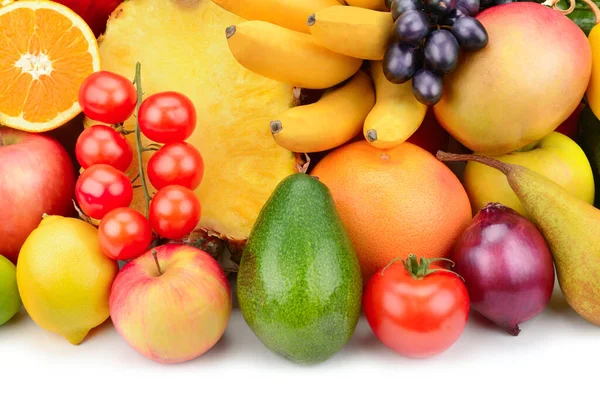 Composição Frutas Hortaliças Isoladas Sobre Fundo Branco — Fotografia de Stock