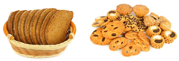 Хліб Печиво Ізольовані Білому Тлі Колаж Широкі Фотографії — стокове фото