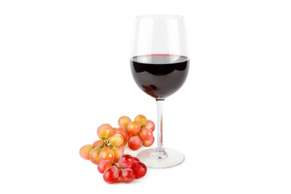 Bicchiere Vino Rosso Grappolo Uva Isolato Fondo Bianco — Foto Stock