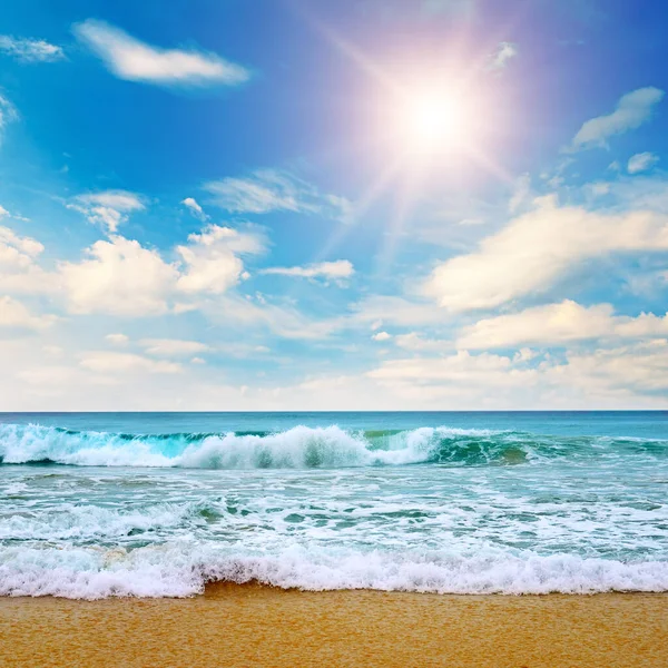 Spiaggia Tropicale Oceano Azzurro Cielo Blu Viaggio Concetto Vacanza — Foto Stock