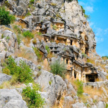 Arkeolojik kalıntıları Likya kaya mezarları Myra, Türkiye'de kesme