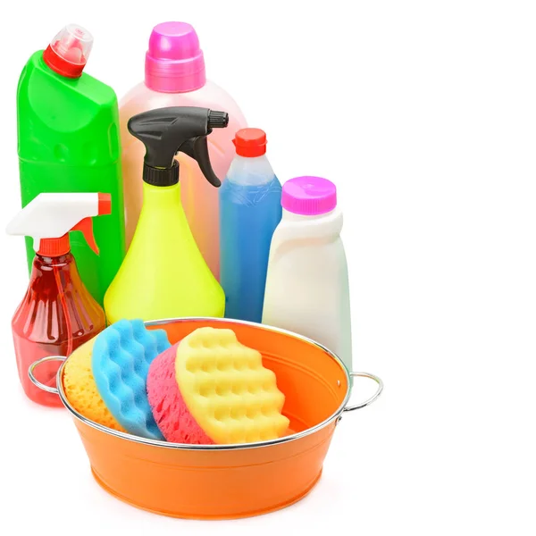 Colección Diversos Productos Limpieza Para Hogar Aislados Sobre Fondo Blanco — Foto de Stock