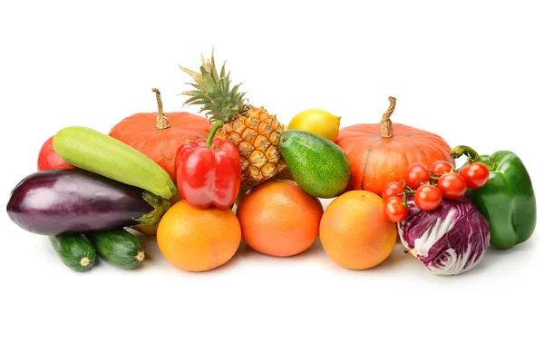 Composição Frutas Hortaliças Isoladas Sobre Fundo Branco — Fotografia de Stock