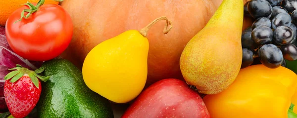 Prachtige Achtergrond Van Diverse Groenten Fruit Brede Foto — Stockfoto